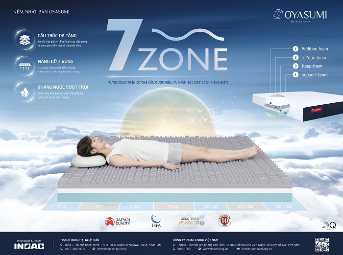 Đệm foam đa tầng Massage Inoac Oyasumi 7 zone-1