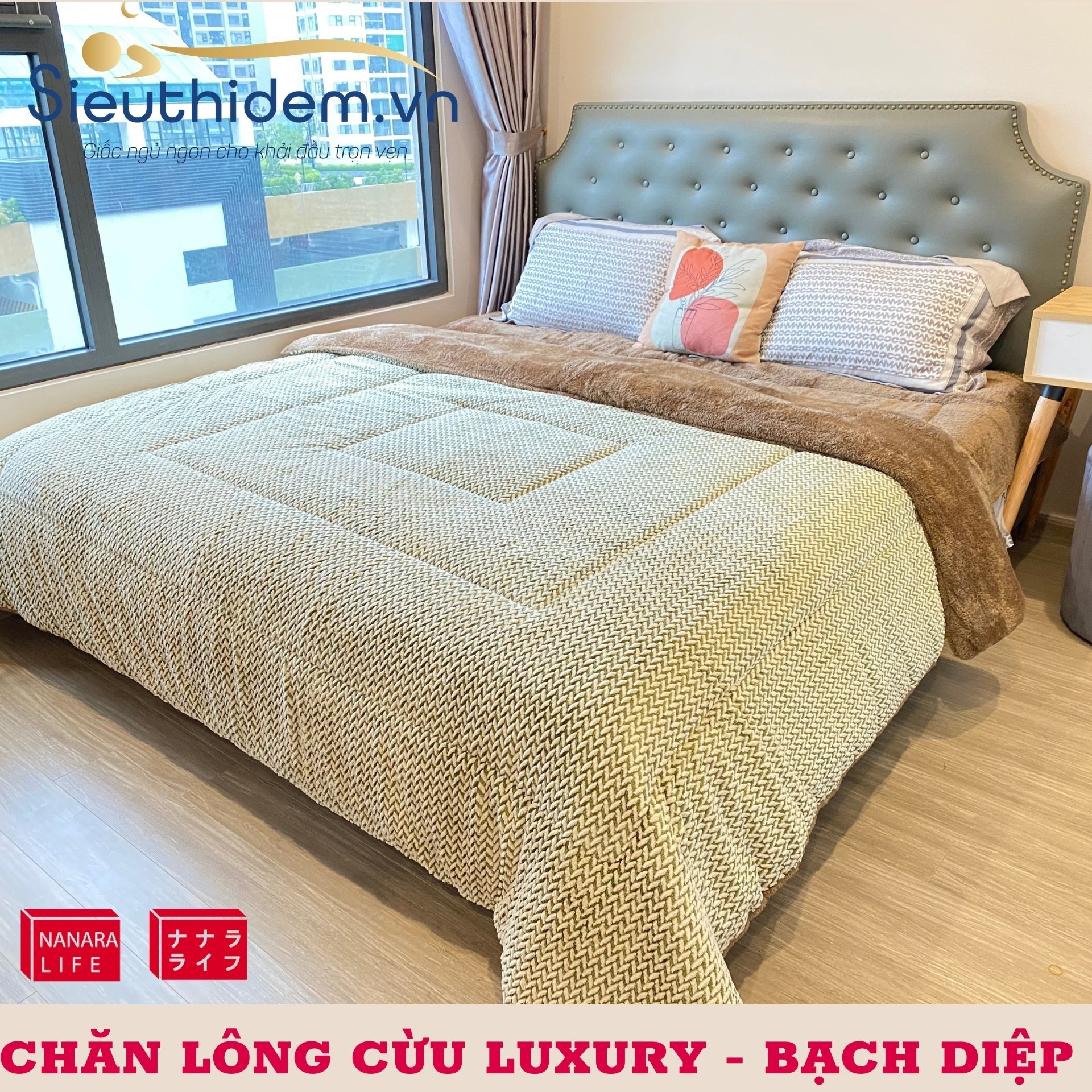 Chăn lông cừu Nanara Nhật Bản Luxury Bạch Diệp-2