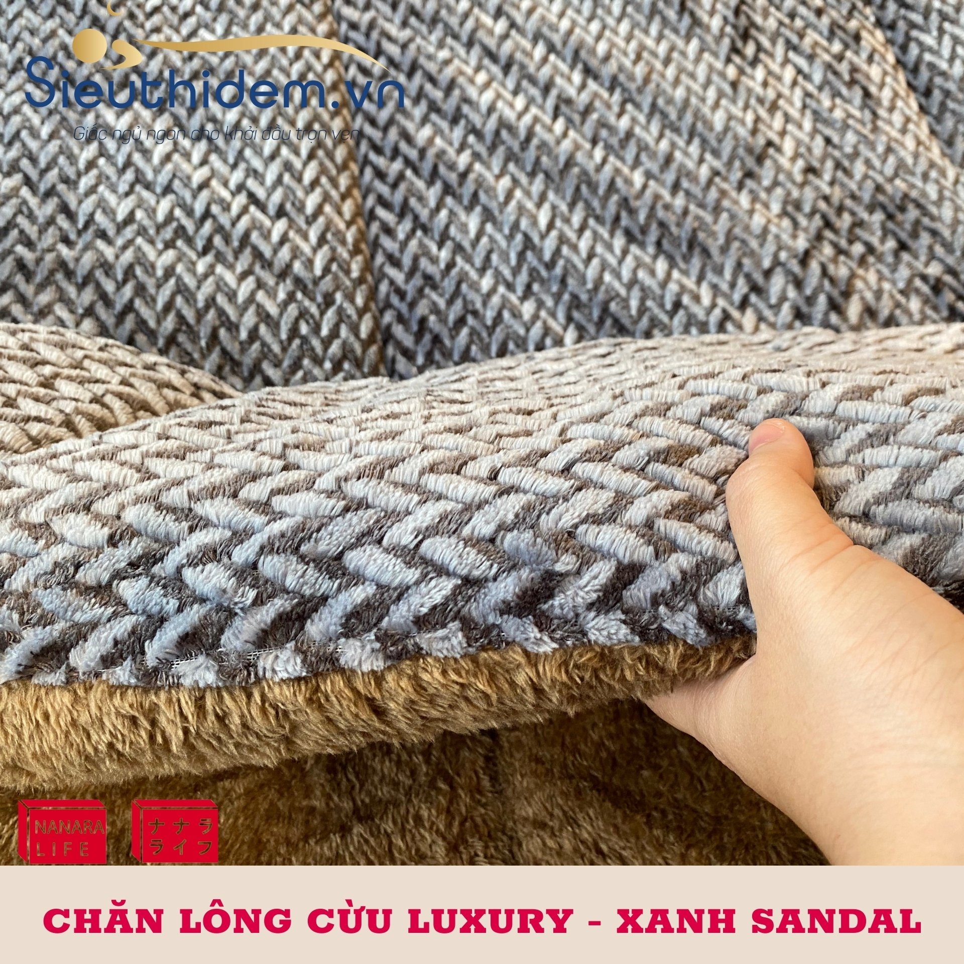 Chăn lông cừu Nanara Nhật Bản Luxury Xanh Sandal-0
