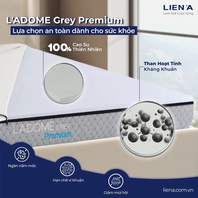 Đệm cao su Liên Á than hoạt tính Ladome Grey Premium-3
