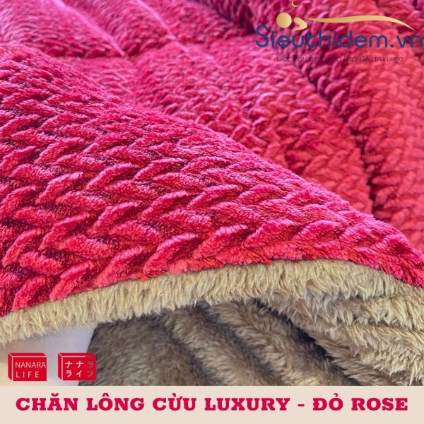 Chăn lông cừu Nanara Nhật Bản Luxury Đỏ Rose-2