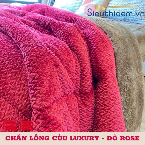 Chăn lông cừu Nanara Nhật Bản Luxury Đỏ Rose-1