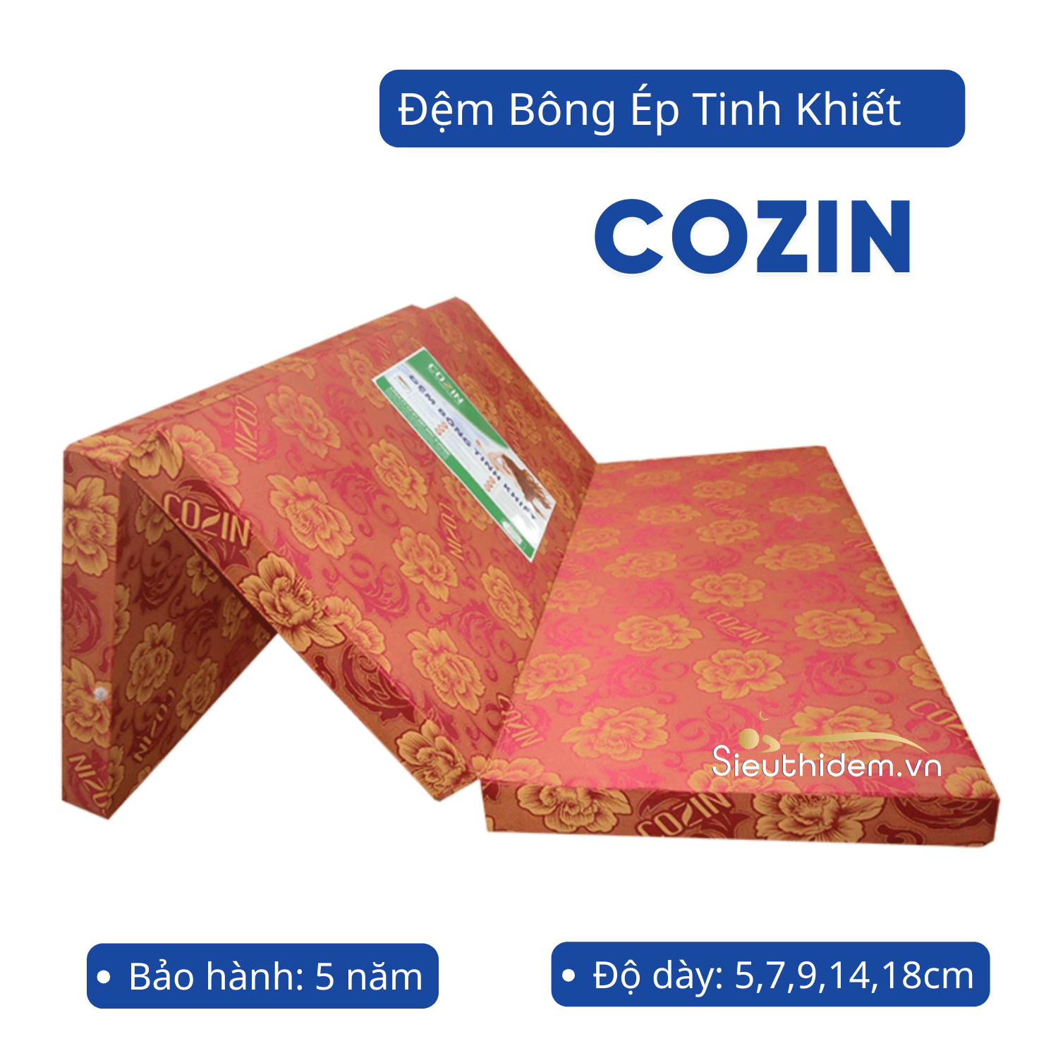 Đệm bông ép tinh khiết Cozin 18 cm (120 x 190)
