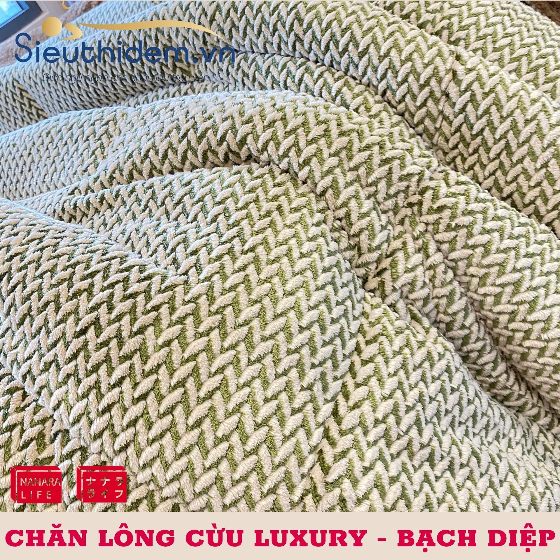 Chăn lông cừu Nanara Nhật Bản Luxury Bạch Diệp-1