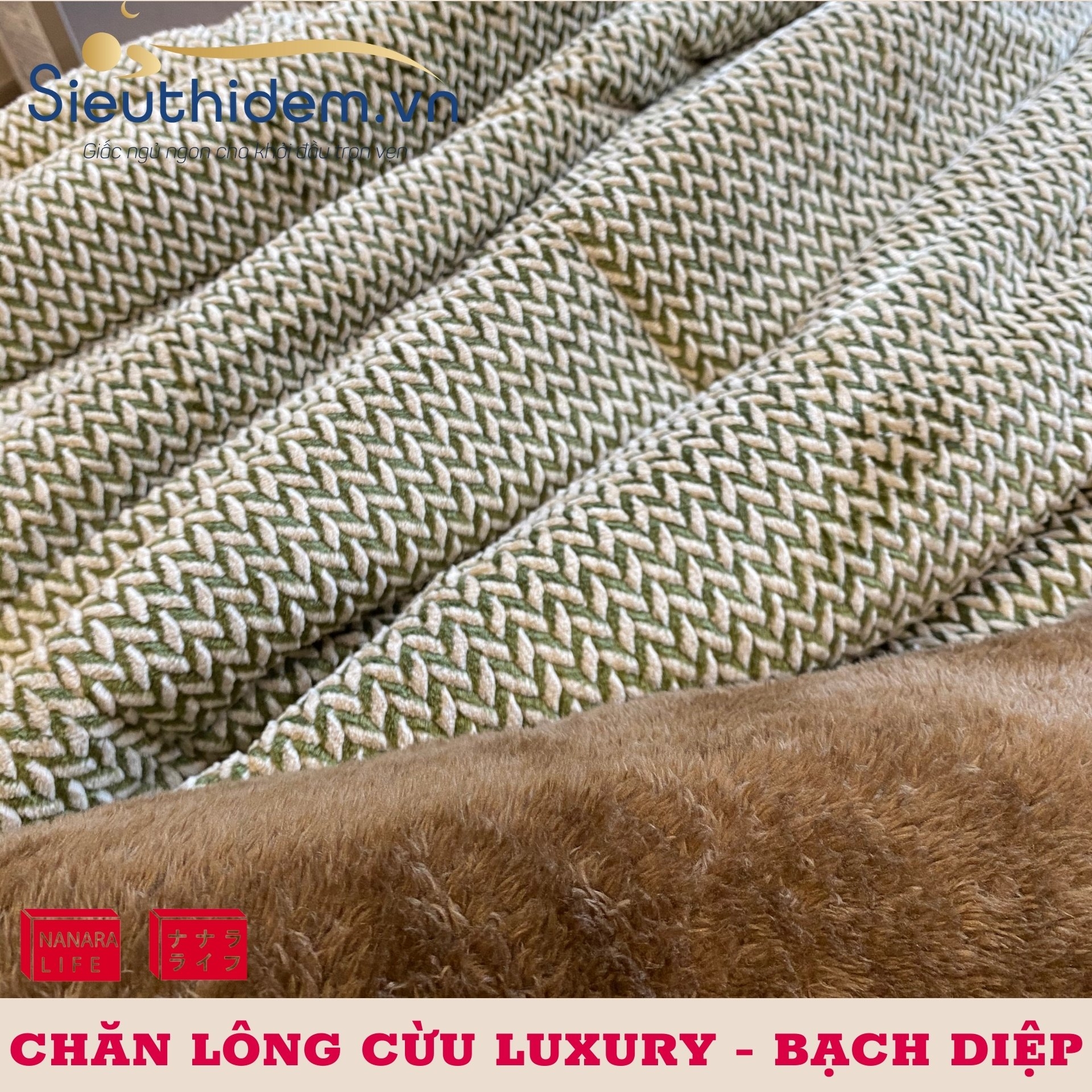 Chăn lông cừu Nanara Nhật Bản Luxury Bạch Diệp-0